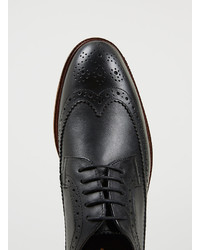 Topman Delta Longwing Black Leather Brogues