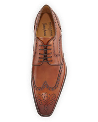 Magnanni For Neiman Marcus Brogue Wing Tip Hand Antiqued Leather Oxford Cognac