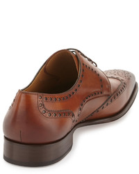 Magnanni For Neiman Marcus Brogue Wing Tip Hand Antiqued Leather Oxford Cognac