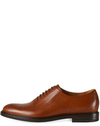 Gucci Leather Bee Brogue Lace Up Oxford Brown