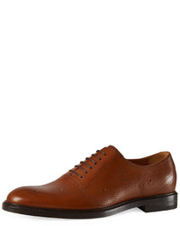 Gucci Leather Bee Brogue Lace Up Oxford Brown