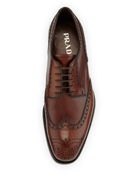 Prada Leather Wing Tip Lace Up Brown