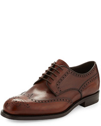 Prada Leather Wing Tip Lace Up Brown