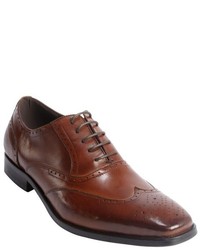 Kenneth Cole New York Cognac Leather Locked Down Wingtip Oxfords