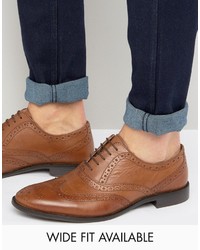 Asos Oxford Brogue Shoes In Tan Leather Wide Fit Available
