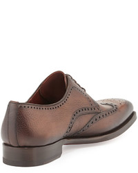 Neiman Marcus Pebbled Leather Wing Tip Brown
