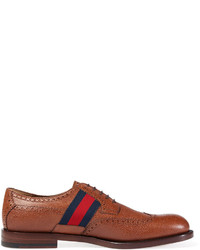 Gucci Strand Leather Brogue Lace Up Shoe Wweb Detail Brown