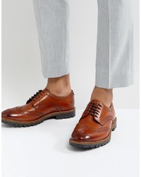 Base London Trench Leather Brogue Shoes In Tan