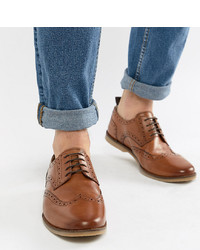 ASOS DESIGN Wide Fit Causal Brogue Shoes In Tan Leather With Gum Sole