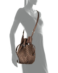 Kooba Echo Crochet Overlay Bucket Bag Bronze Metallic