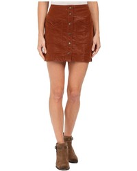 Brown Leather Button Skirt