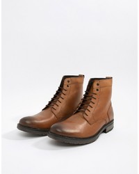 ASOS DESIGN Asos Lace Up Boots In Tan Leather With Chunky Sole