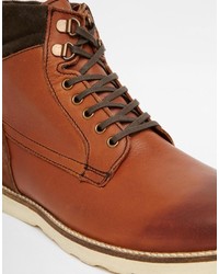 Asos Brand Lace Up Boots In Brown Leather