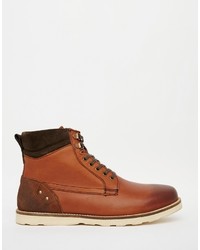 Asos Brand Lace Up Boots In Brown Leather