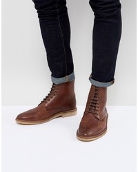 ASOS DESIGN Lace Up Boots In Tan Leather With Sole