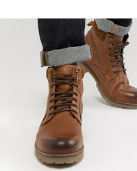 ASOS DESIGN Lace Up Worker Boots In Tan Leather