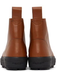Dries Van Noten Tan Leather Lace Up Boots