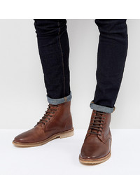 ASOS DESIGN Wide Fit Lace Up Boots In Tan Leather With Sole