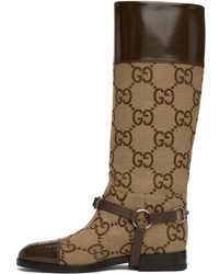 Gucci Beige Brown Harness Knee High Boots
