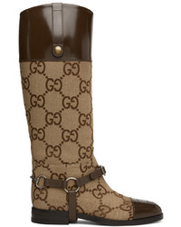 Gucci Beige Brown Harness Knee High Boots