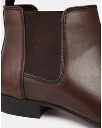 Asos Brand Chelsea Boots In Brown Leather With Back Pull