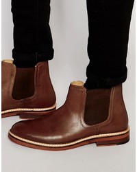 Asos Brand Chelsea Boots In Tan Leather With Chunky Sole