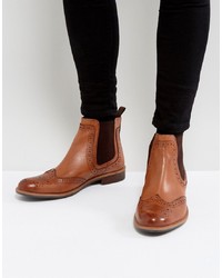 Silver Street Brogue Chelsea Boots In Tan Leather