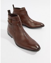 ASOS DESIGN Chelsea Boots In Brown Leather With Strap Detail
