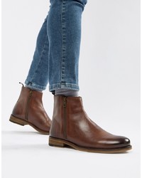 ASOS DESIGN Chelsea Boots In Brown Leather With Zips