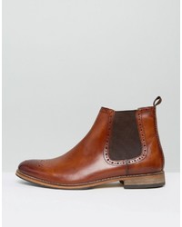 Asos Chelsea Boots In Tan Leather With Brogue Detail