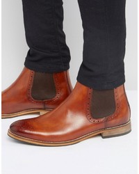 Asos Chelsea Boots In Tan Leather With Brogue Detail