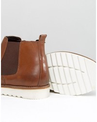Asos Chelsea Boots In Tan Leather With White Sole