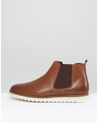 Asos Chelsea Boots In Tan Leather With White Sole