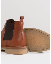 Asos Chelsea Boots With Weave Detail In Tan Leather