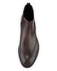 Prada Leather Wing Tip Chelsea Boots Brown