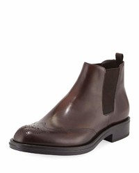 Prada Leather Wing Tip Chelsea Boots Brown