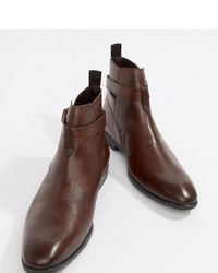 ASOS DESIGN Wide Fit Chelsea Boots In Brown Leather With Strap Detail