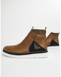 Emporio Armani Zur Distressed Leather Boot In Tan