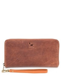Will Leather Goods Imogen Washed Italian Lambskin Leather Checkbook Clutch Brown