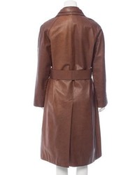 Prada Belt Accented Leather Coat
