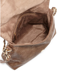 Neiman Marcus Woven Faux Leather Reptile Shoulder Bag Cocoa