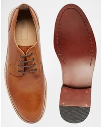 Asos Brand Derby Shoes In Tan Leather With Natural Rand