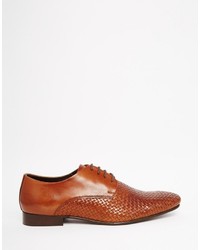 Asos Brand Derby Shoes In Woven Tan Leather