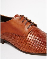 Asos Brand Derby Shoes In Woven Tan Leather