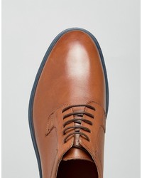 Asos Derby Shoes In Tan Leather With Contrast Sole Detail