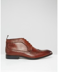 Asos Brand Brogue Chukka Boots In Brown Leather