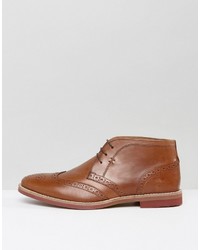 Asos Brogue Chukka Boots In Tan Leather