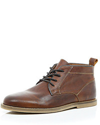 River Island Brown Leather Lace Up Desert Boots