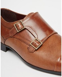 Asos Brand Double Monk Shoes In Leather