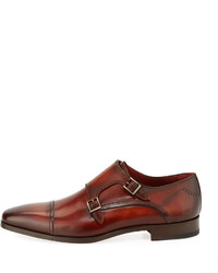 Magnanni For Neiman Marcus Leather Double Monk Shoe Cognac